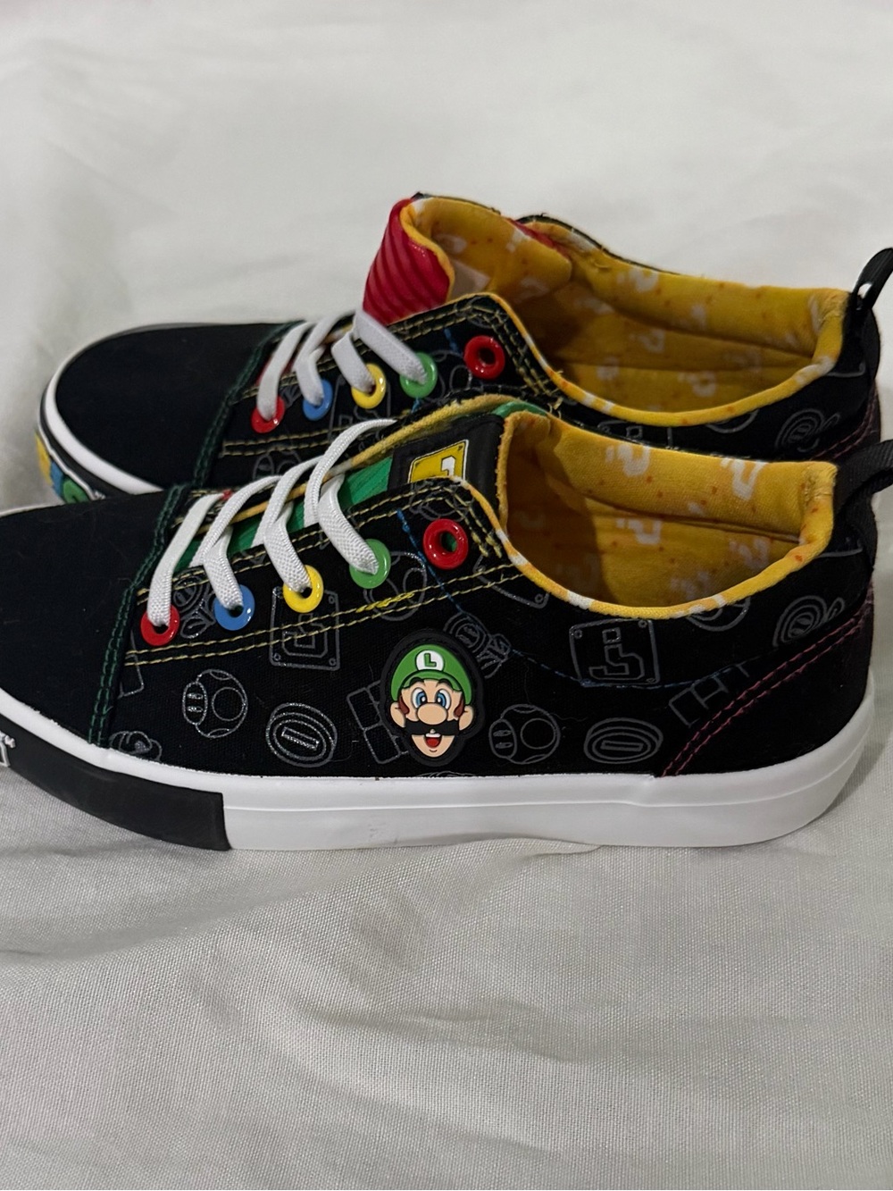 Kids Black Super Mario Themed Lace-Up Sneakers